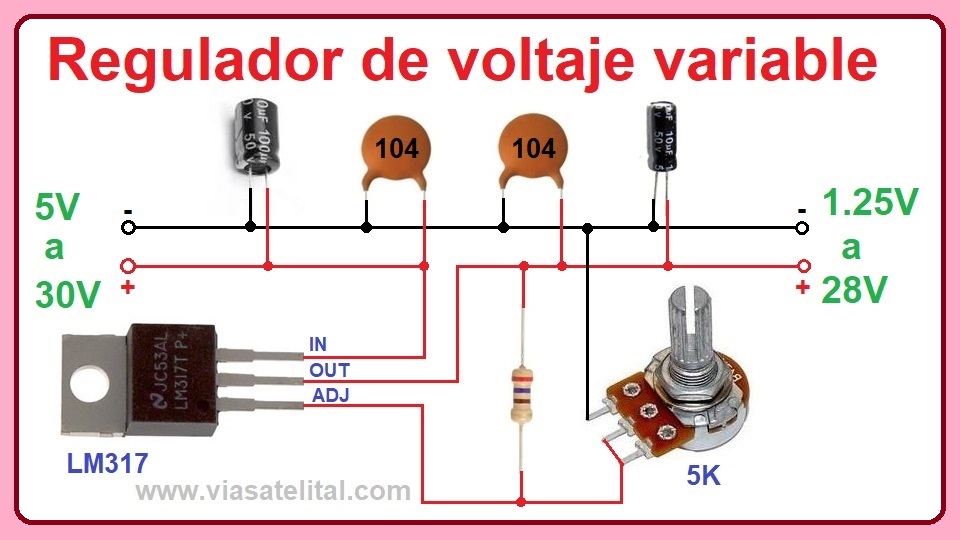 influenza magia Vinagre Fuente de voltaje variable de 1.25V hasta 28V con Circuito Integrado LM317