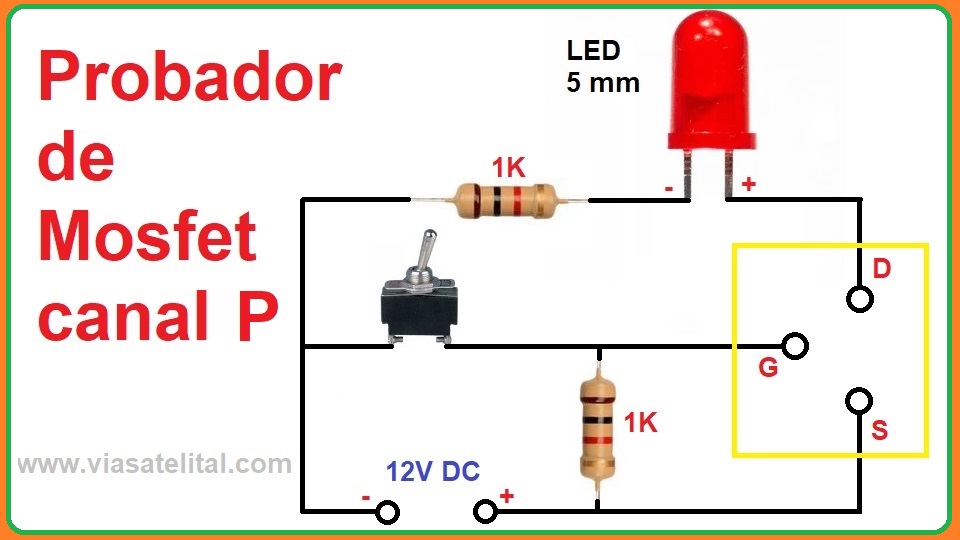 operador aceptar felicidad Probador simple de Mosfet canal P con resistores y diodo led