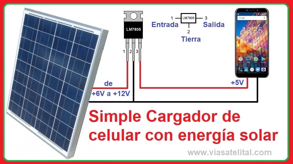 Simple cargador de celular solar y circuito integrado 7805
